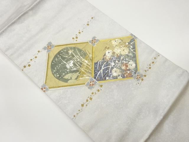 箔置き菱に花々模様名古屋帯